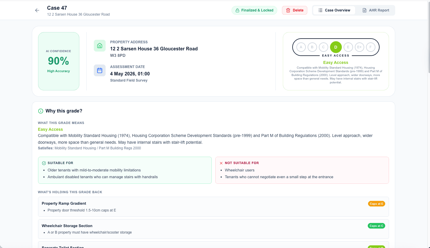 AccessCheck case detail with AI grade